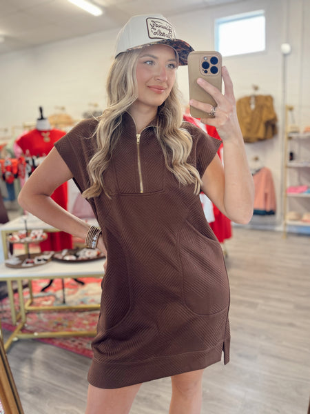 Quilted Casual Dress - Brown