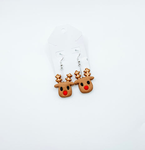 Gold Reindeer - Clay Earrings