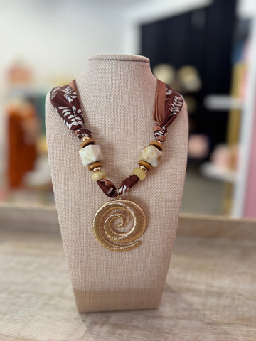 Swirl Scarf Necklace - Rust/Gold