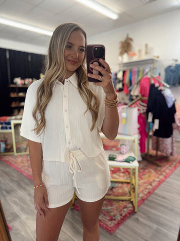 Bliss Button Up Set - White
