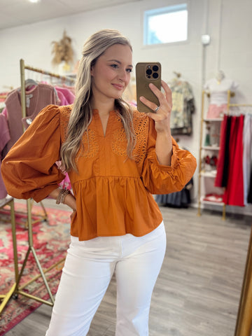 Scarlet Eyelet Blouse - Orange