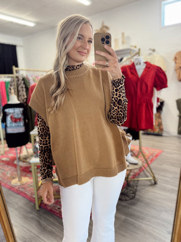 Basic Sleeveless Sweater - Camel