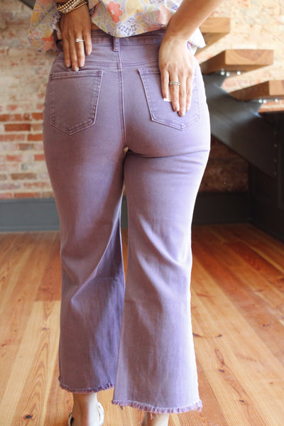 Acid Washed Frayed Hem Jeans - Purple