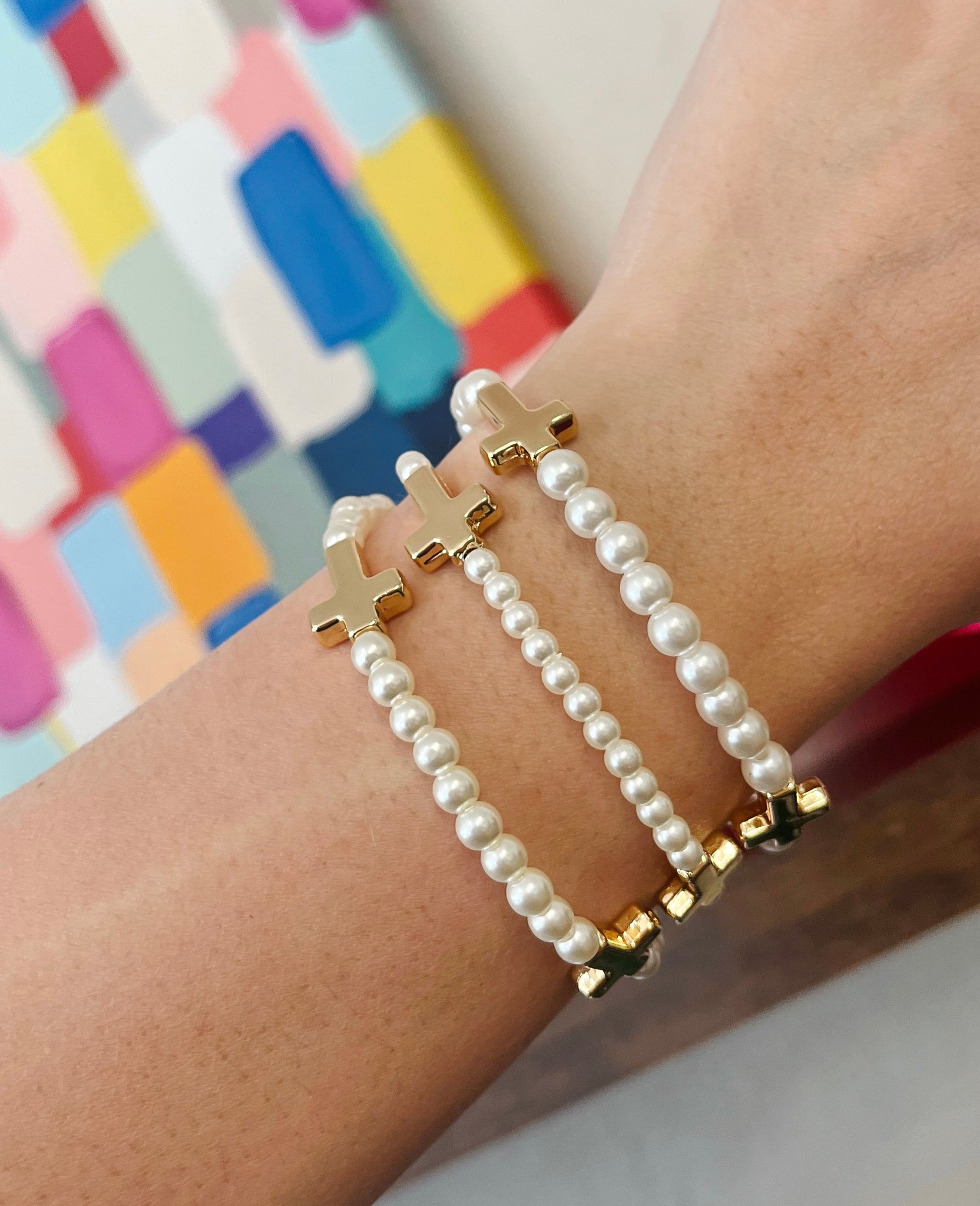 Pearl & Cross Bracelet