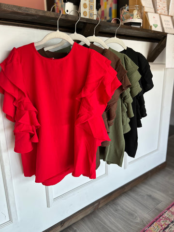 Ruffle Blouse - Brown