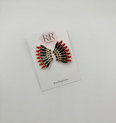 Black & Red Wing Earrings