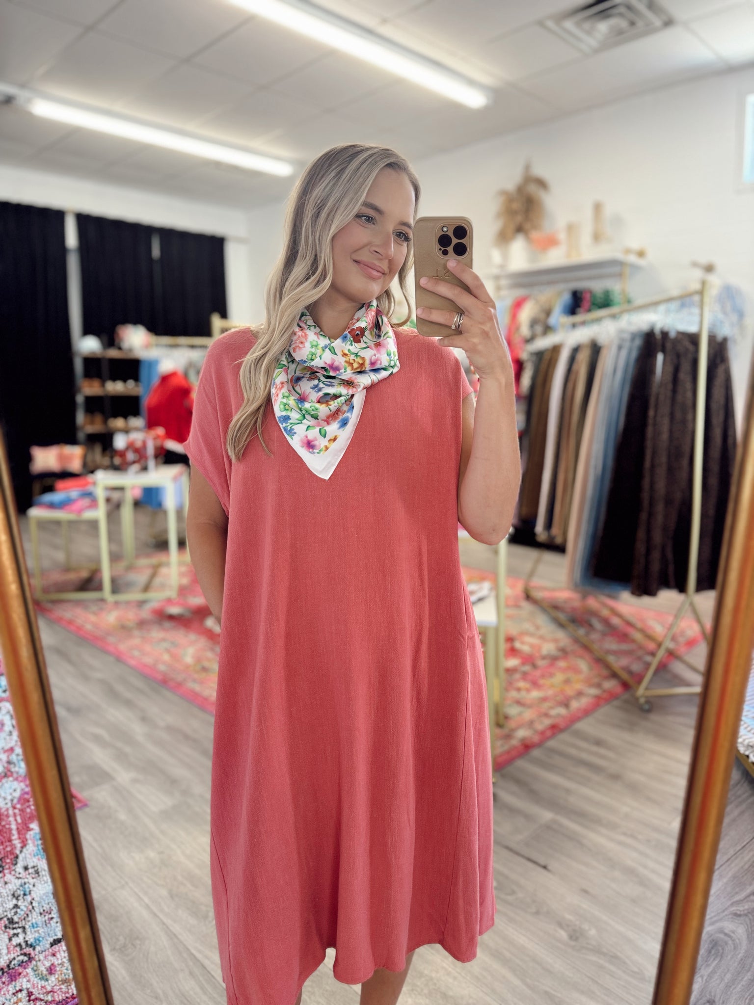 Linen Basic Midi Dress - Brick
