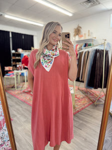 Linen Basic Midi Dress - Brick