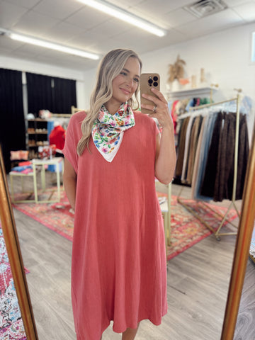 Linen Basic Midi Dress - Brick