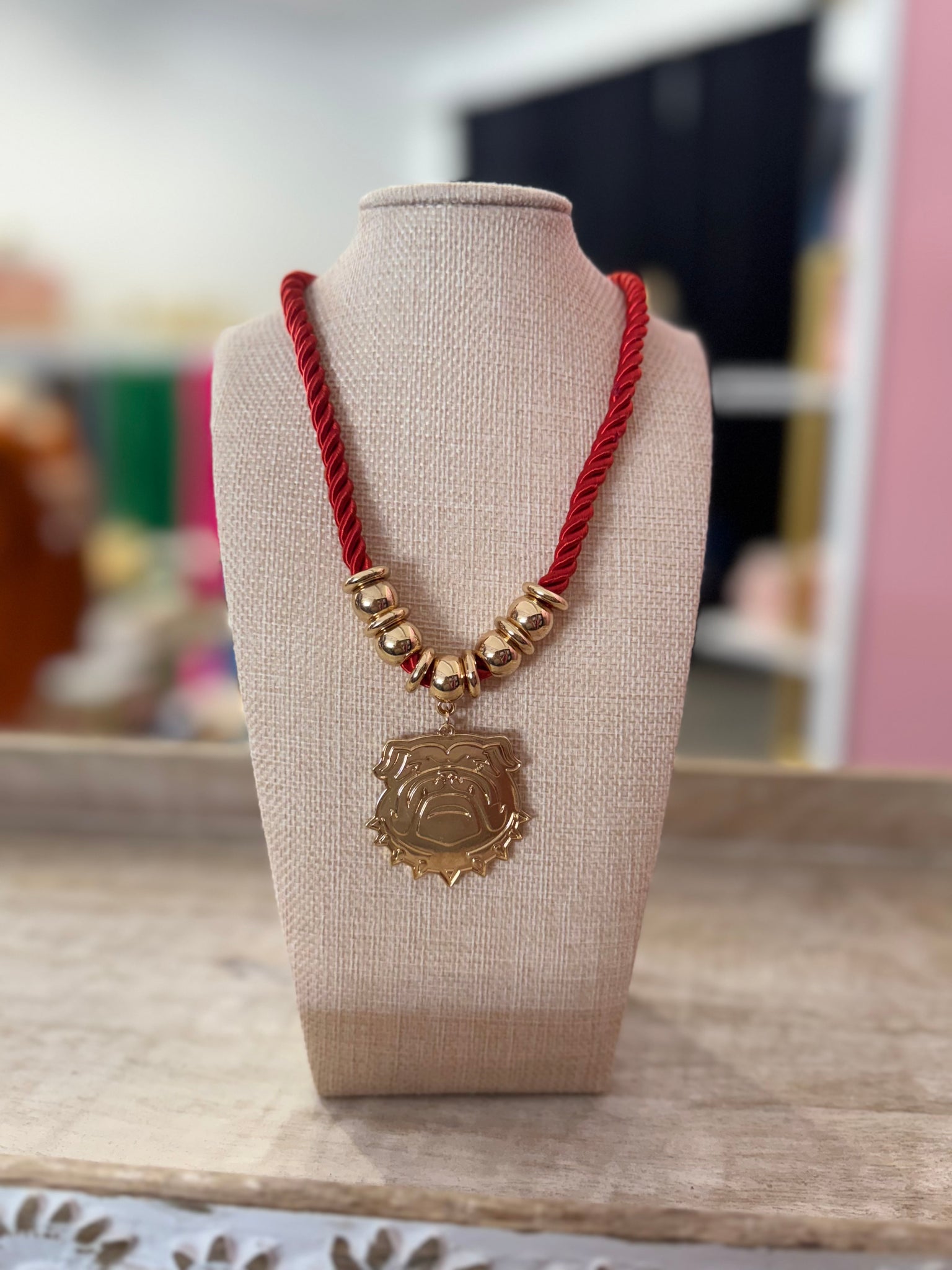 Bulldog Cord Necklace - Red