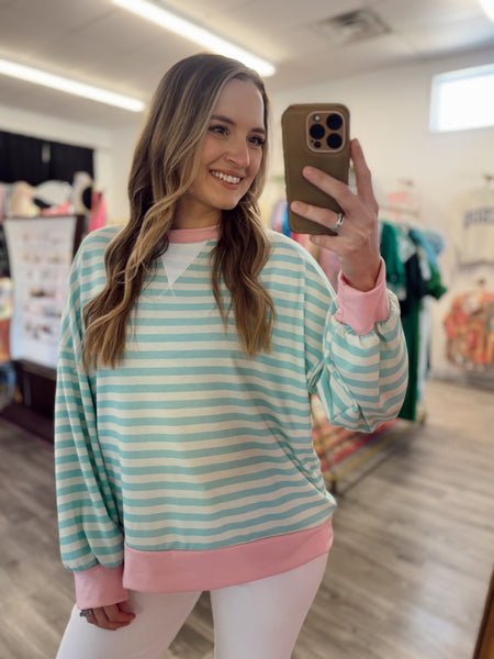 French Terry Pullover - Blue/Pink