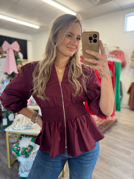 Zip Up Blouse - Plum