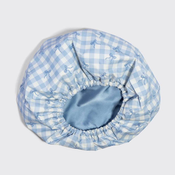 Satin Lined Flexi Shower Cap - Gingham Blue