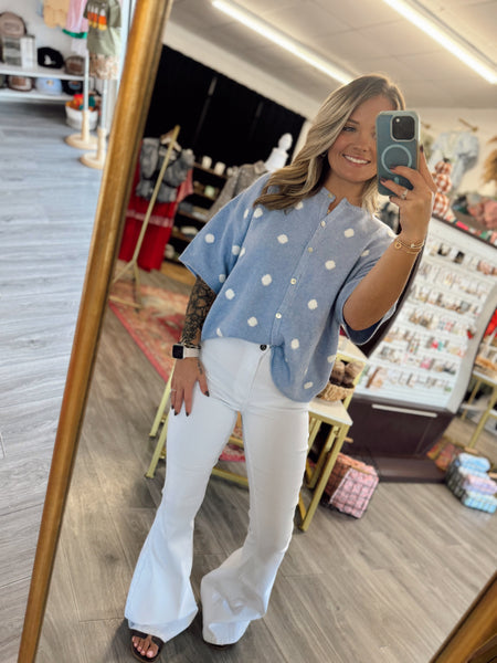 Polka Dot Sweater Cardigan - Blue