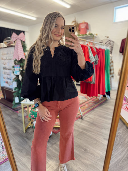 Scarlet Eyelet Blouse - Black