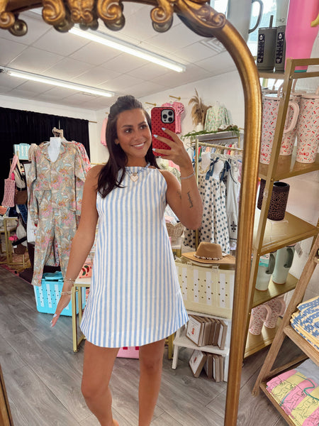 Striped Mini Dress - Blue
