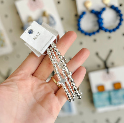 Beaded Cross Bracelet - Silver