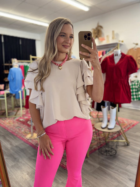Ruffle Blouse - Light Taupe