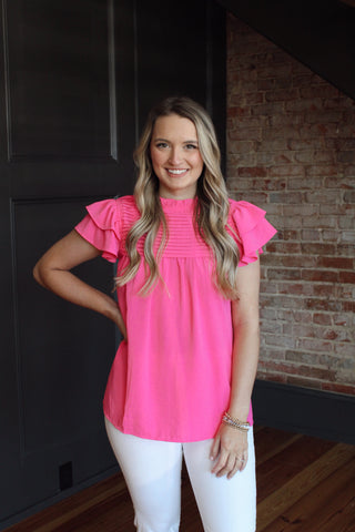 Date Night Pleated Blouse - Pink