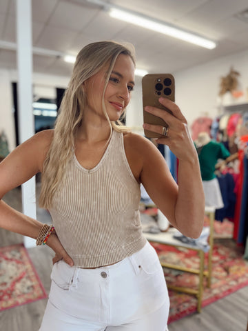 Washed Padded Cami - Taupe