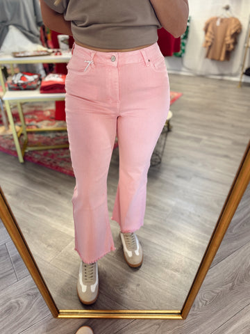 Acid Washed Frayed Hem Jeans - Pink