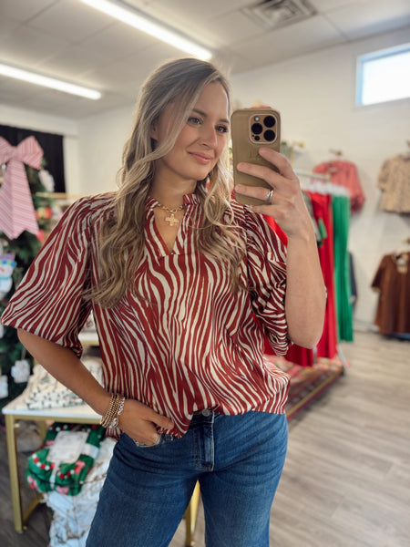 Satin Zebra Blouse - Rust