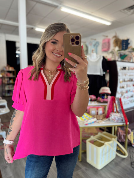 Carli Contrast Blouse - Pink