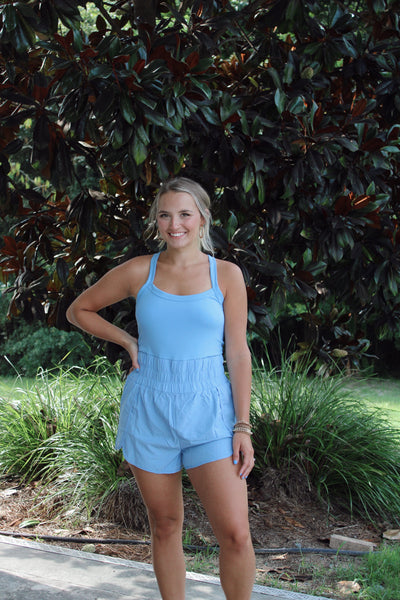 Criss Cross Athletic Romper - Sky