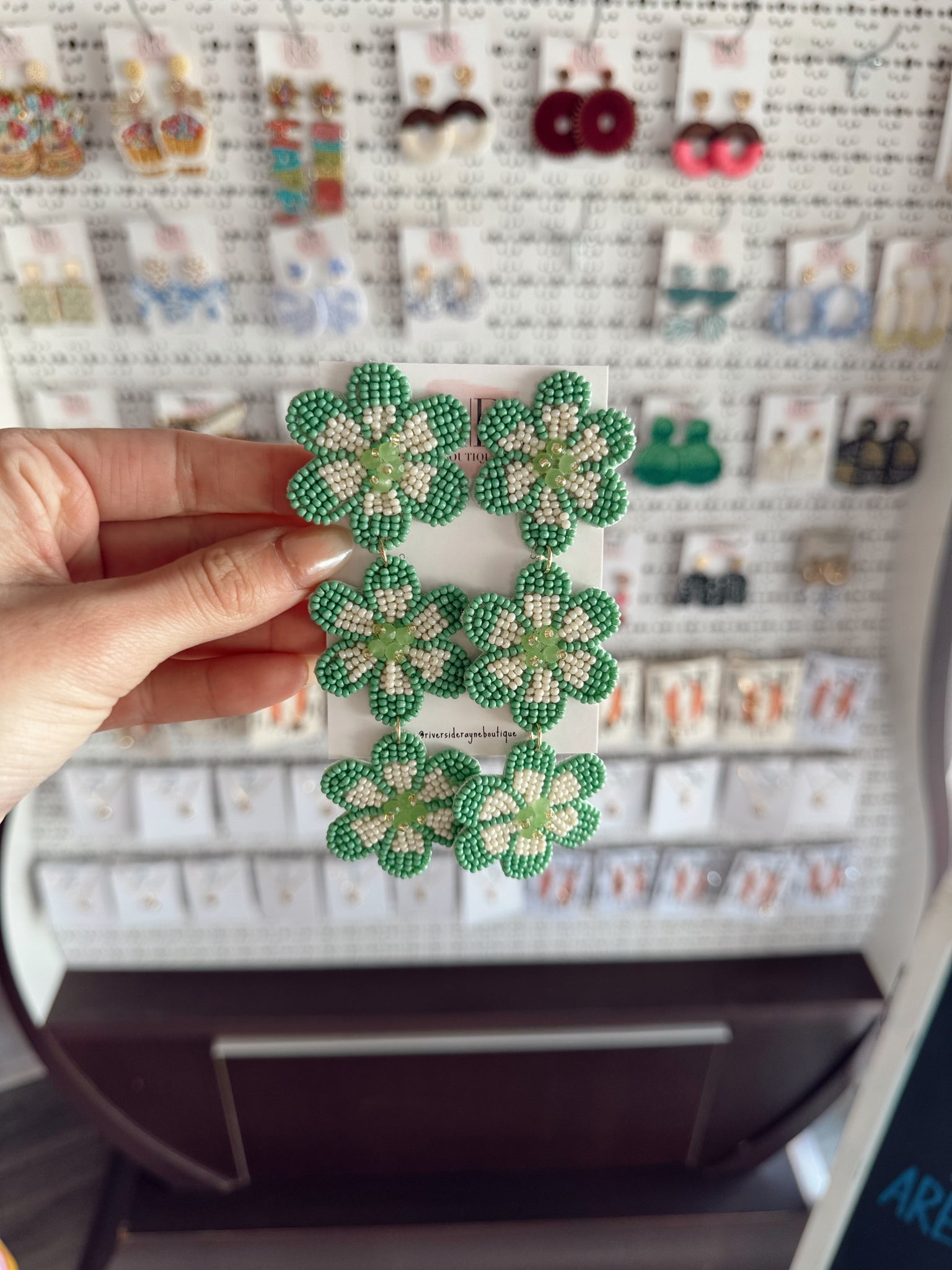 Flower Triple Earrings - Green