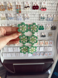 Flower Triple Earrings - Green