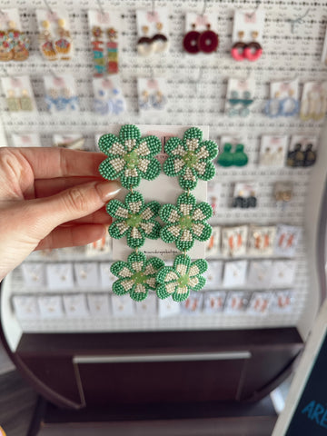 Flower Triple Earrings - Green