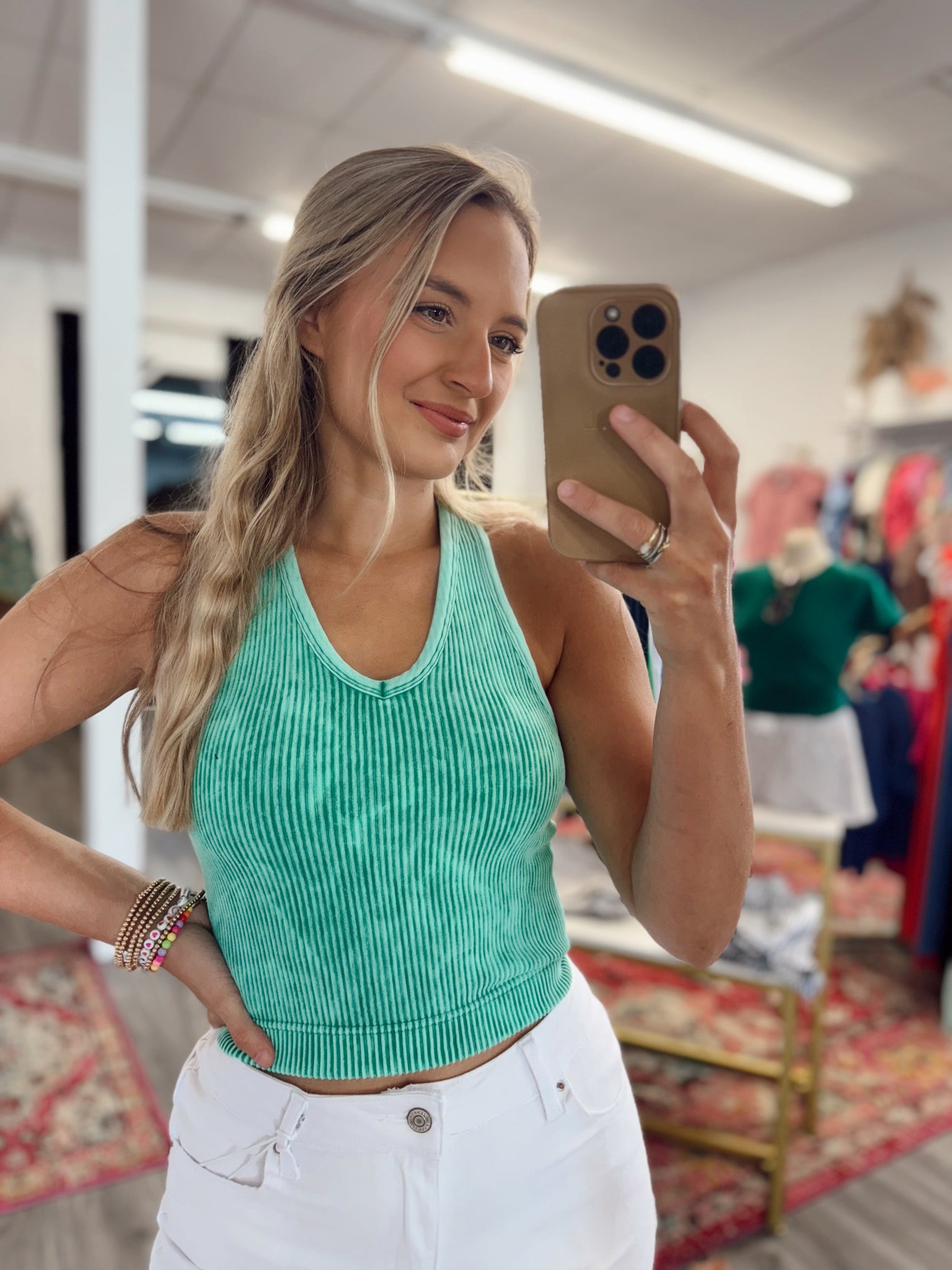 Washed Padded Cami - Green