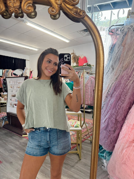 Acid Washed Cross Back Top - Green