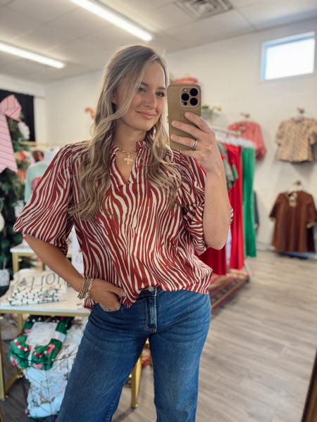 Satin Zebra Blouse - Rust