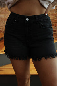 Denim Frayed Shorts - Black