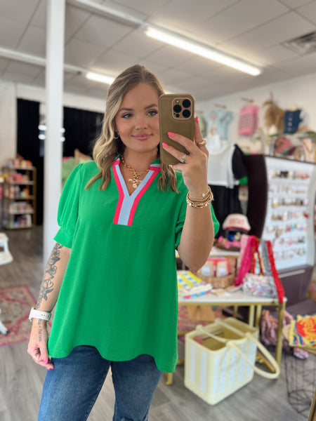 Carli Contrast Blouse - Green