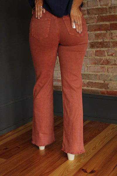 Acid Washed Frayed Hem Jeans - Rust