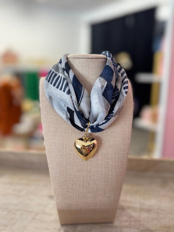Heart Scarf Necklace - Blue/Gold