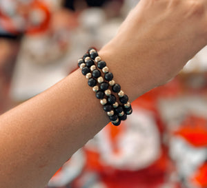 Mini Beaded Bracelet Set - Black & Gold