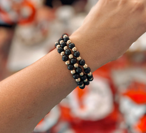 Mini Beaded Bracelet Set - Black & Gold