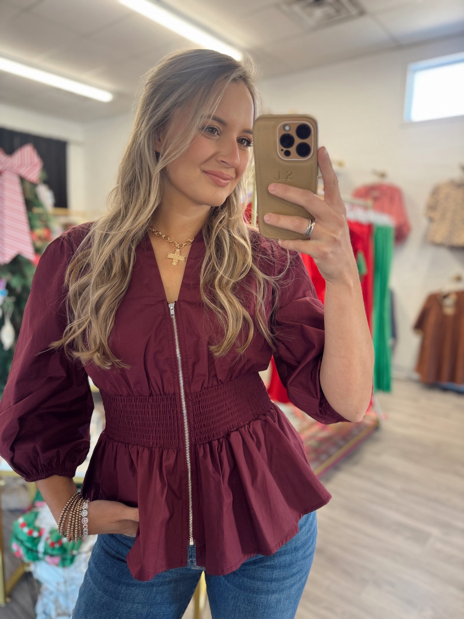 Zip Up Blouse - Plum