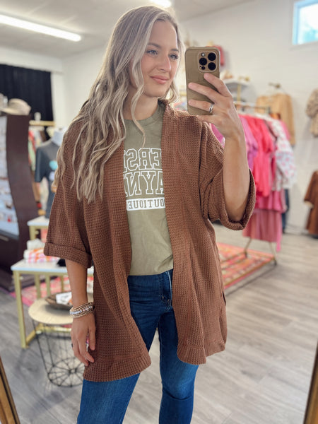 Waffle Knit Cardigan - Camel