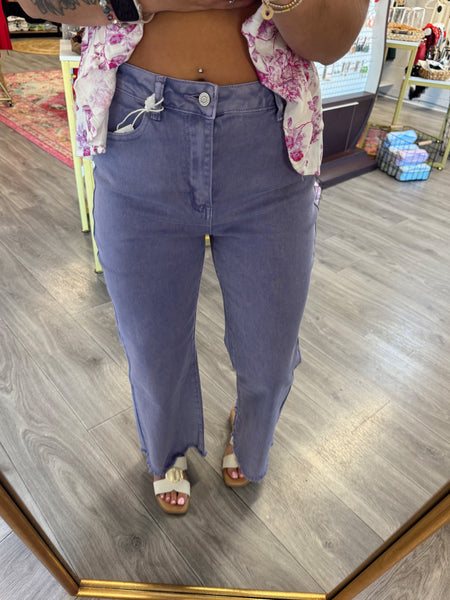 Acid Washed Fray Hem Jeans - Lavender