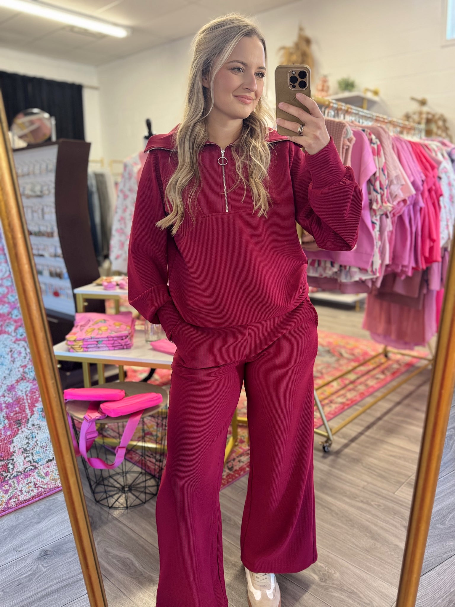 Ribbed Half Zip Pant Set - Cab