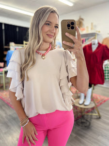 Ruffle Blouse - Light Taupe