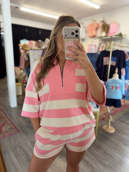 French Terry Striped Short Set - Barbie