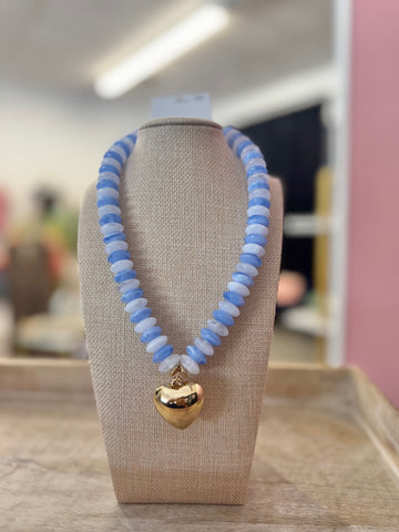 Beaded Heart Necklace - Blue