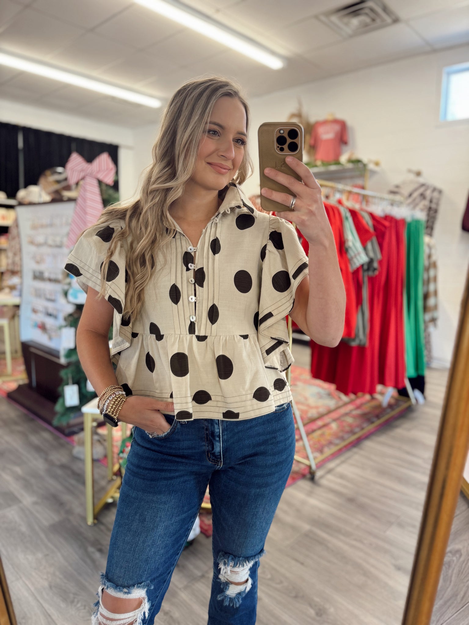 Polka Dot Ruffle Blouse