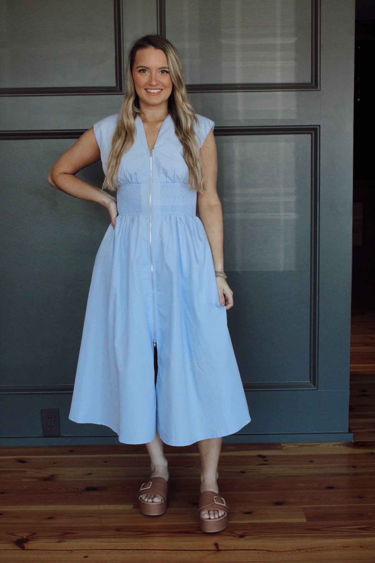 Feeling Alive Zip Up Dress - Baby Blue