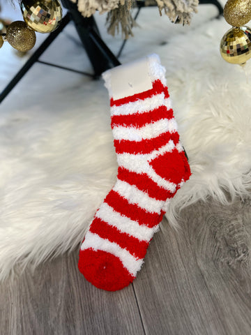 Stripe Red/White Fuzzy Socks